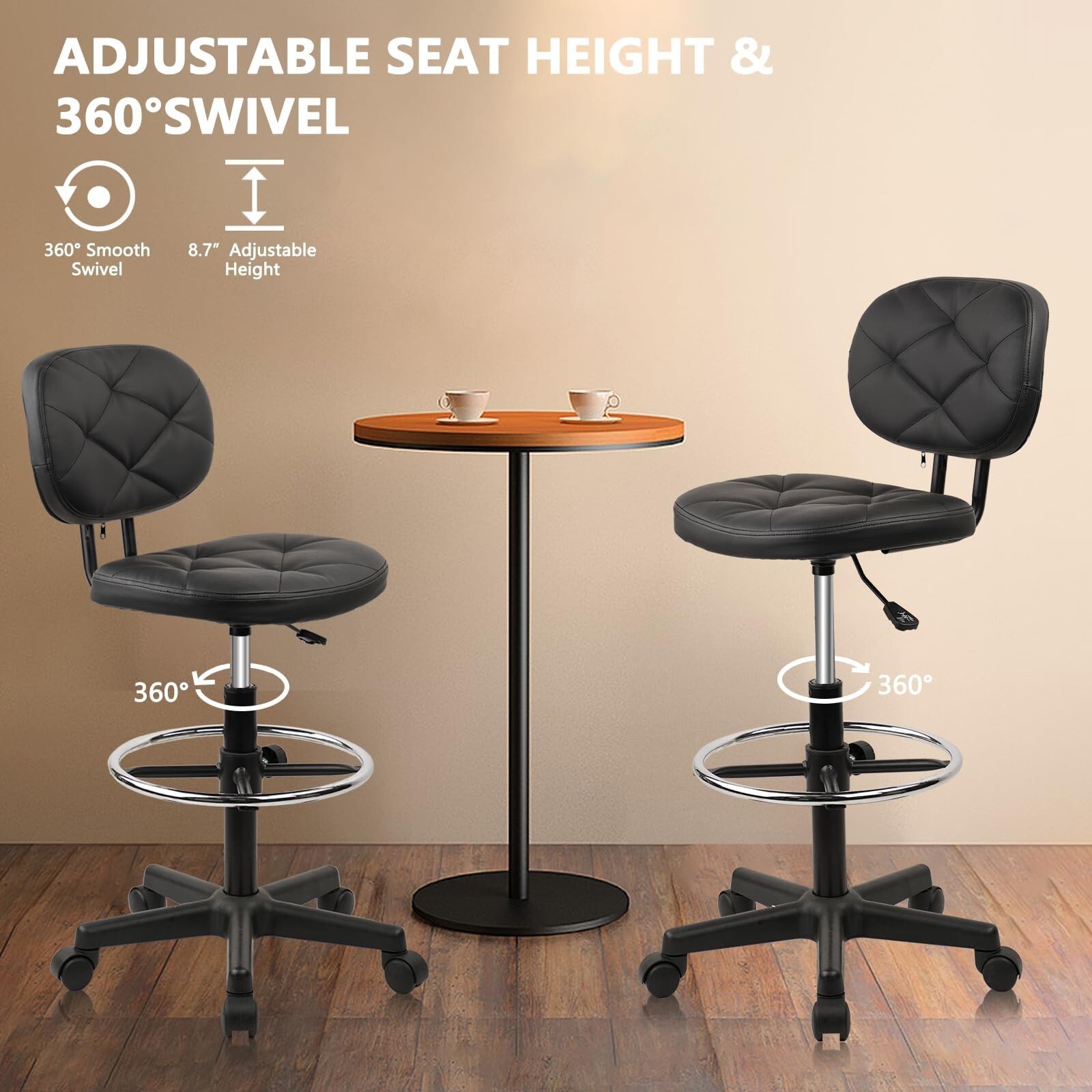 Hydraulic Rolling Swivel Stool Salon Spa Tattoo Chair Height Footrest Adjustable