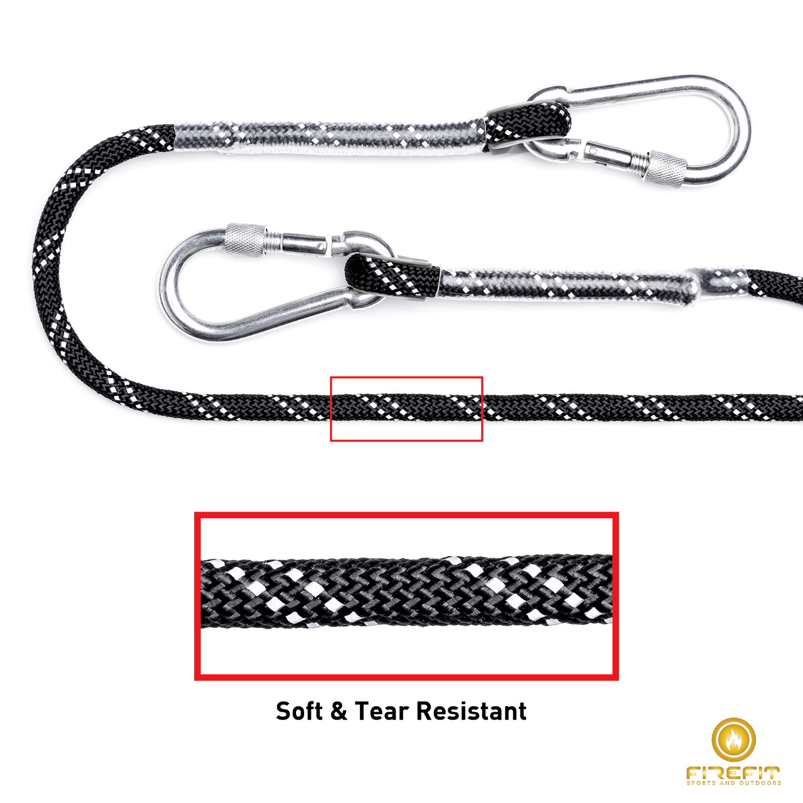 Static Reflective Outdoor Rock Climbing Rope with Carabiner(s)