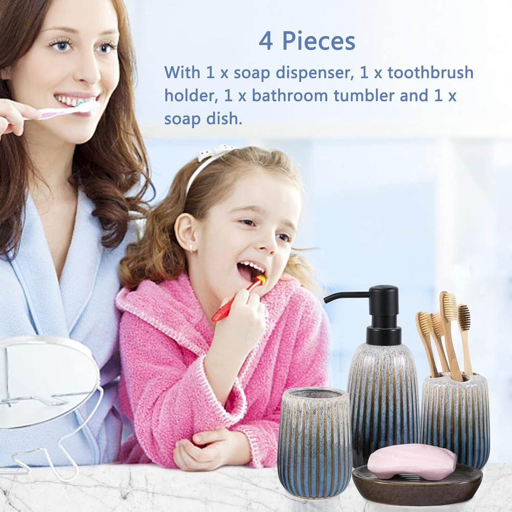 Bathroom Accessories Sets Complete -Set 4 Pcs, Ceramic Bathroom Accessory Bath E