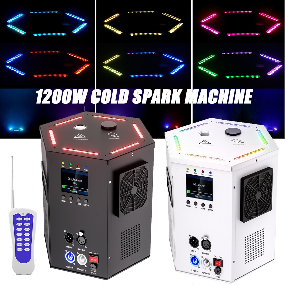 1200W Cold Spark Firework Machine 6-18ft Adjustable for Wedding Party DMX Remote