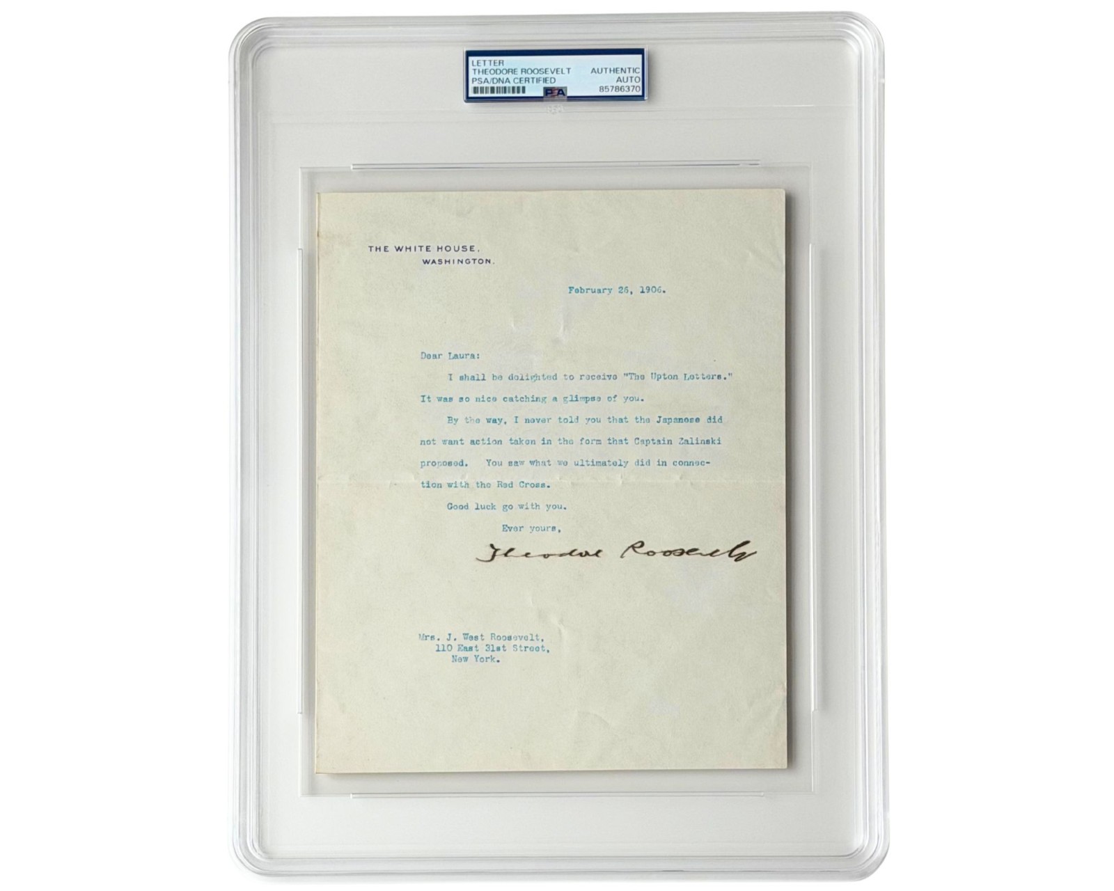 President Theodore Roosevelt Signed Letter on Russo-Japanese War PSA Auto