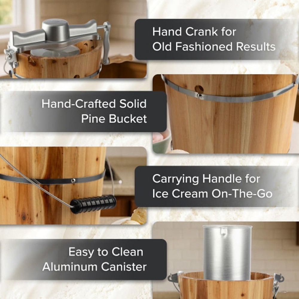 Electric Ice Cream Maker Machine - 4 Quart Old Fashioned Icecream Maker with Han