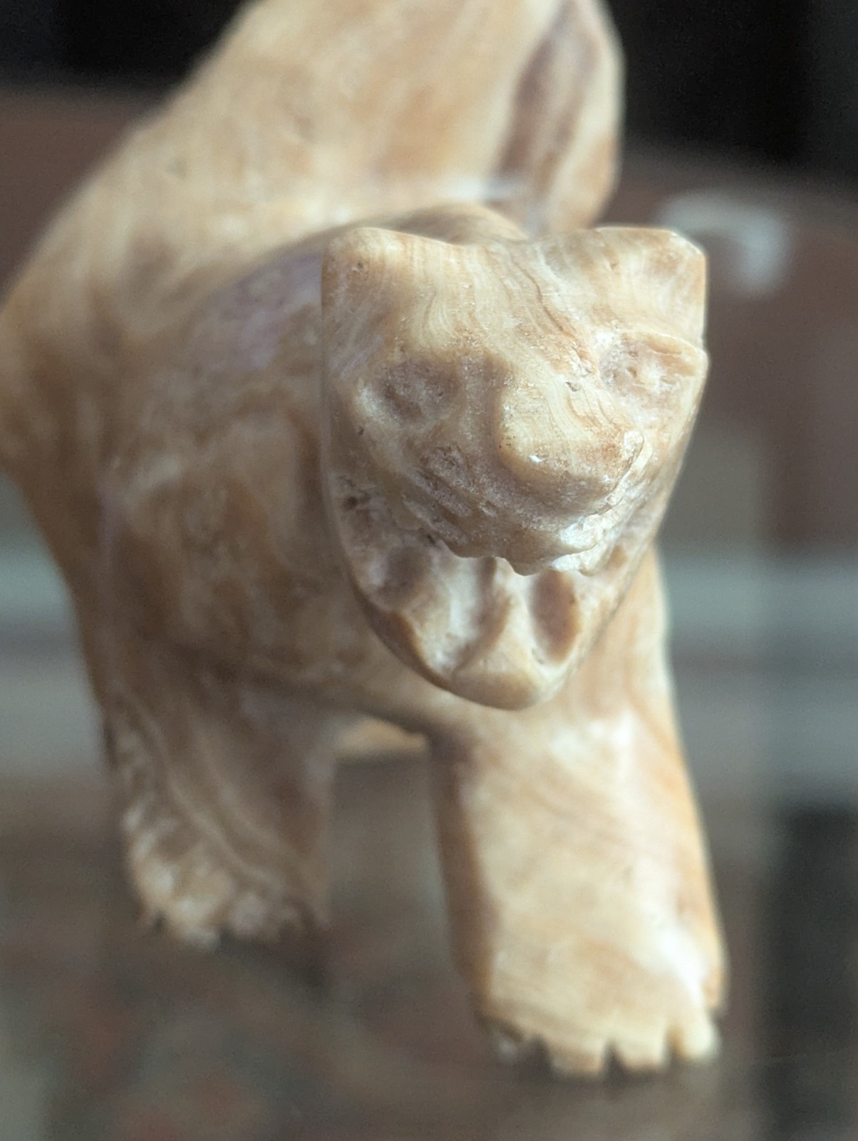 Vintage Carved Stone Panther Puma Cat Statue Figurine Mountain Lion Natural Art