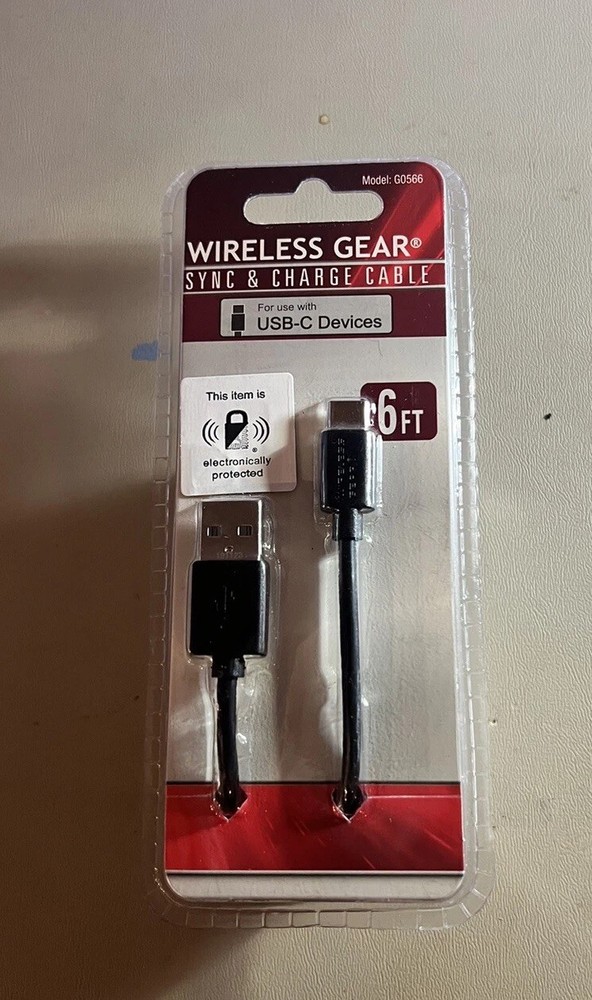 Wireless Gear Sync & Charge Cables 6ft USB-C Cord Black
