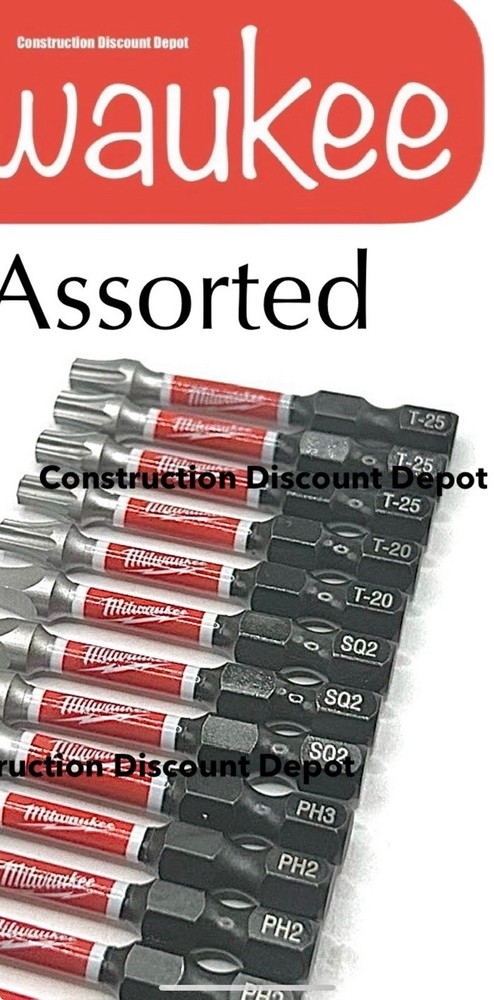 16 Pack Milwaukee Shockwave Impact Duty Bit ASSORTED Screw Driver Bits 2"