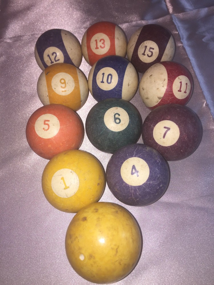 Assorted Billiard Pool Balls Solid Stripes Cue Ball Lot of 12