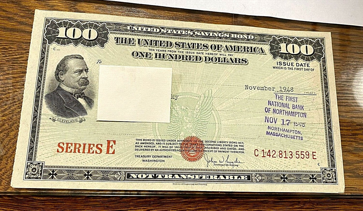 1948 Uncashed $100 US Savings Bond Series E AU/Unc. CHN