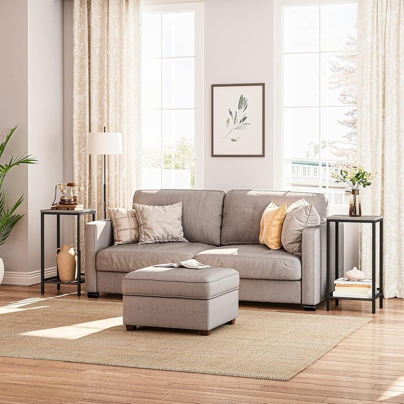 Tall Side Table Adjustable Height Rustic Industrial Nightstand Entryway Storage