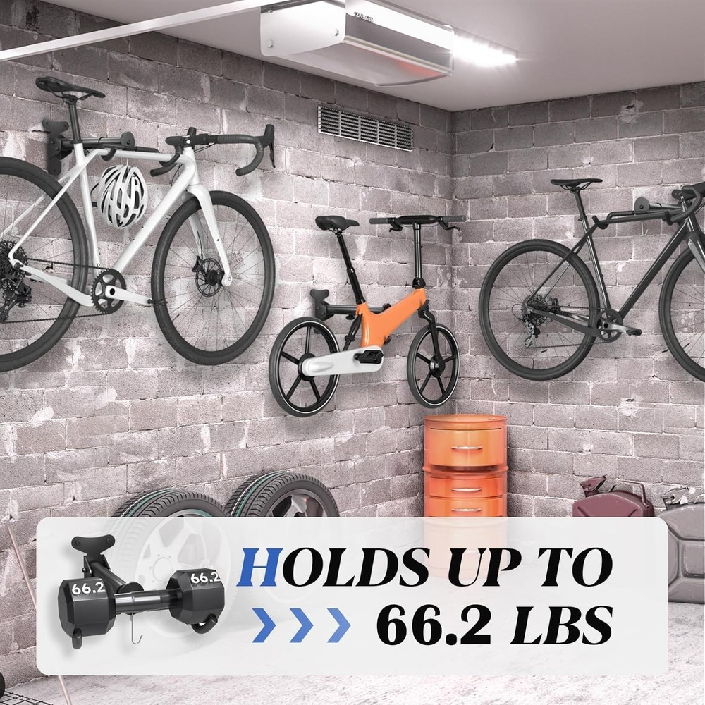 Bike Wall Mount Hanger Adjustable - Space Saving Horizontal Bicycle Rack for ...