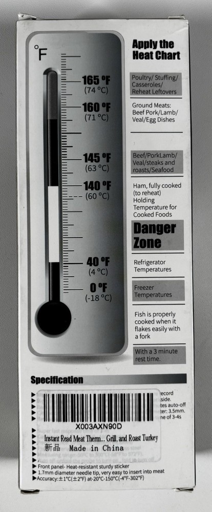 Black Digital Waterproof Instant Read Foldable Probe Meat Thermometer
