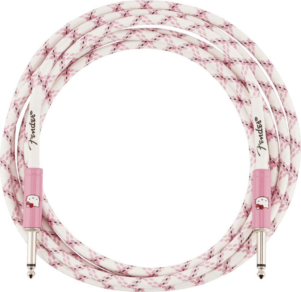 Fender X Hello Kitty Official 10' ft Instrument/Guitar Cable, Woven White/Pink