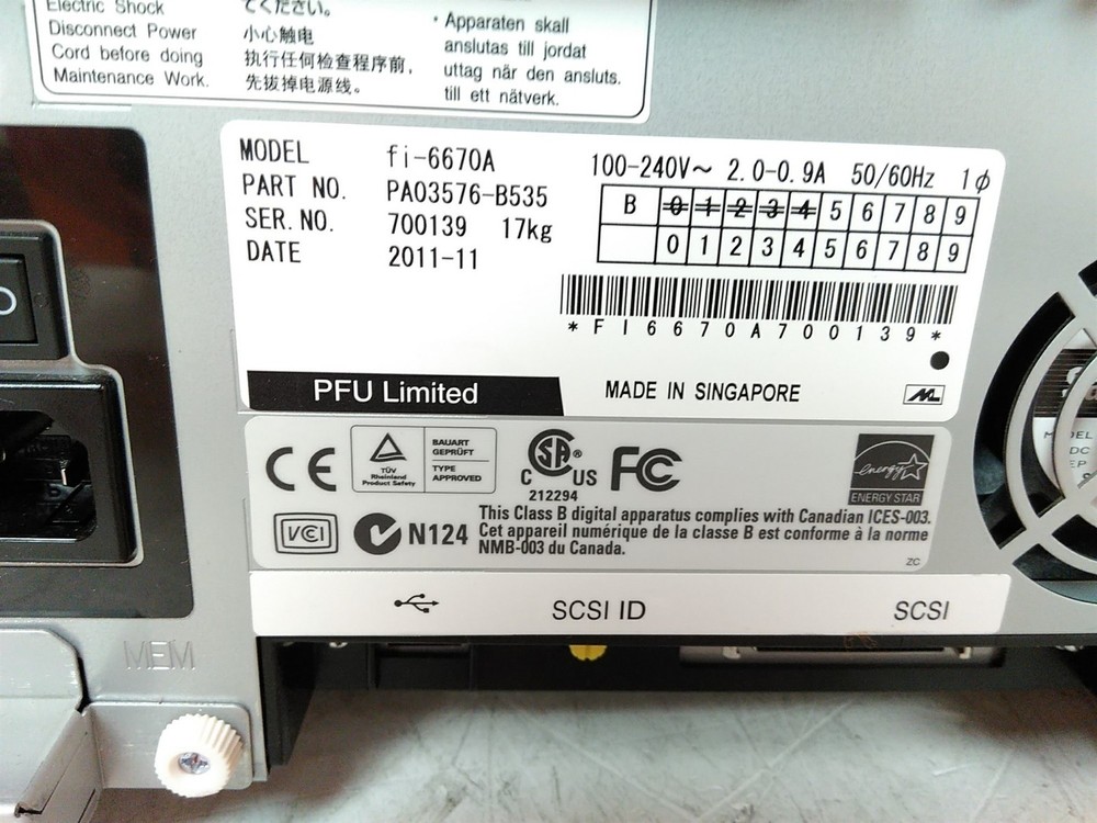 Fujitsu fi-6670A Color Duplex Document Scanner NO Trays