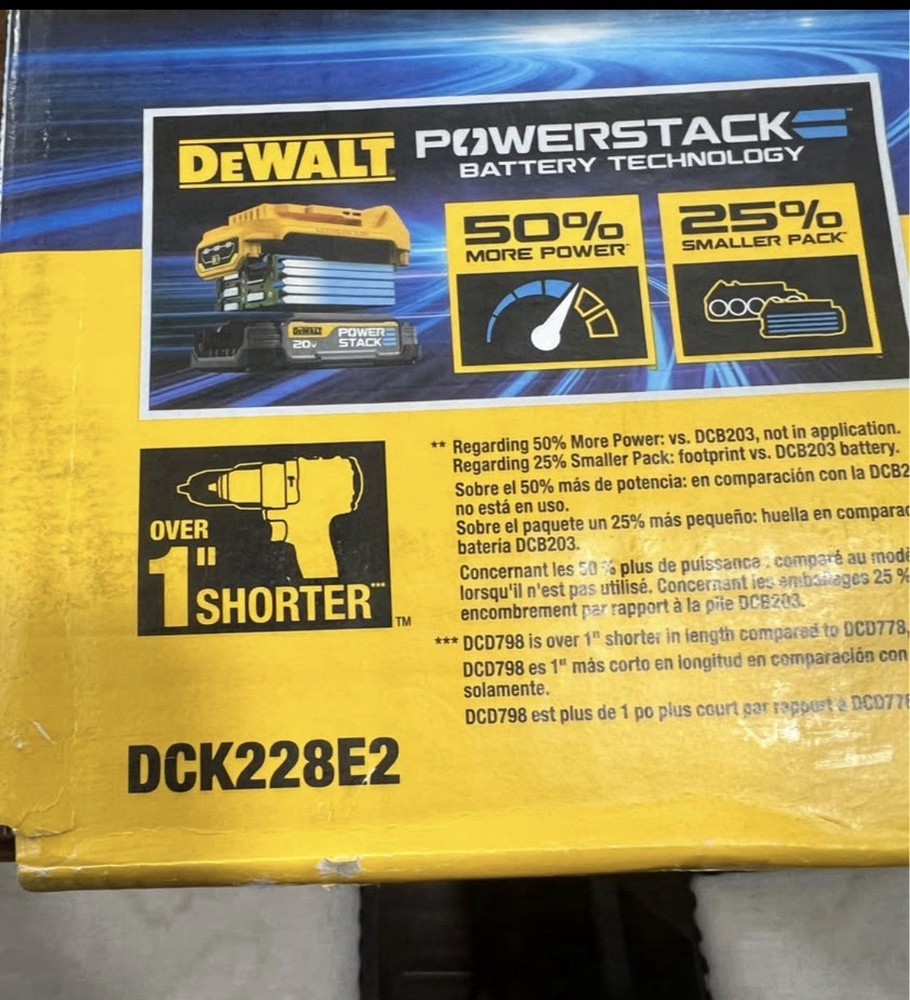 DEWALT 20 Volt MAX POWERSTACK Brushless Cordless 2-Tool Combo Kit- DCK228E2, New