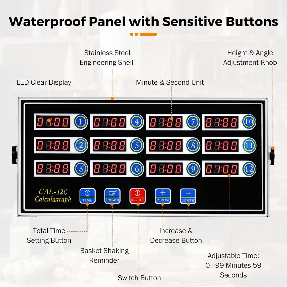12 Channel Digital Kitchen Timer Loud Alarm for Cooking
