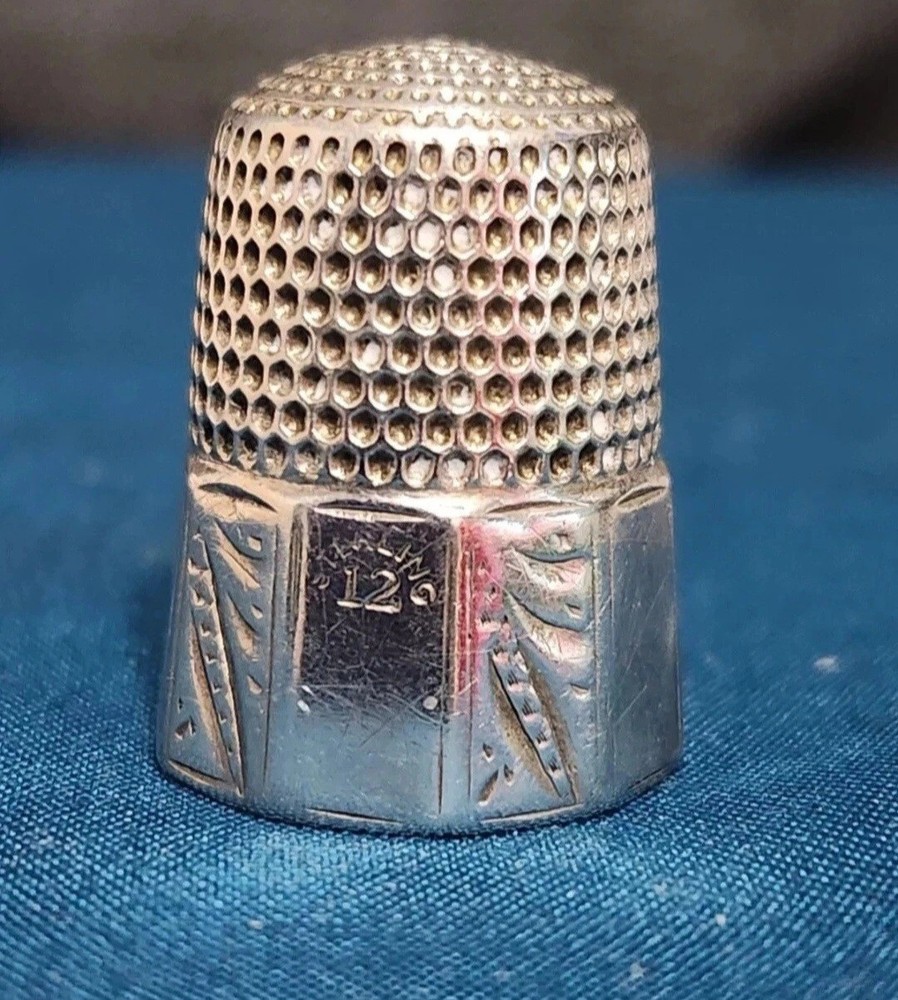 Antique Simons Bros Co Sterling Silver Thimble Size 12 Panel Border