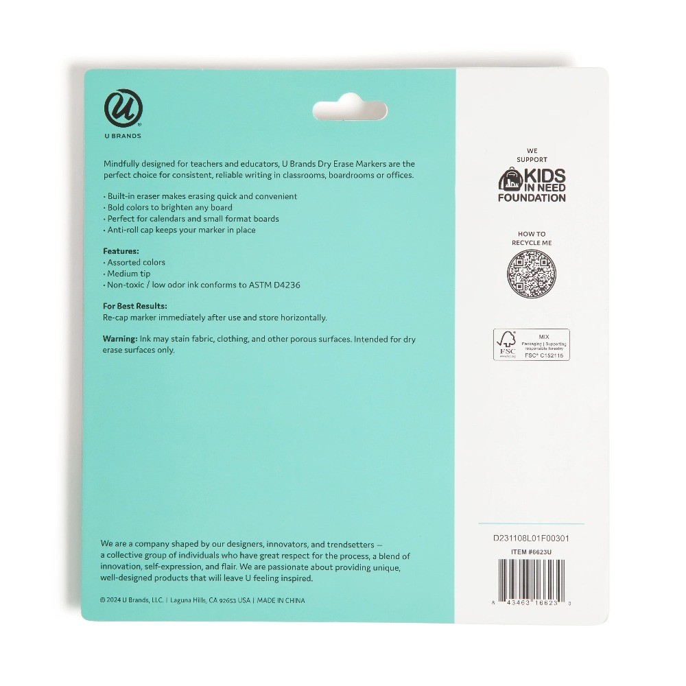 Dry Erase Markers, Bullet Tip, Medium Point, Multi-Color, 10 Count