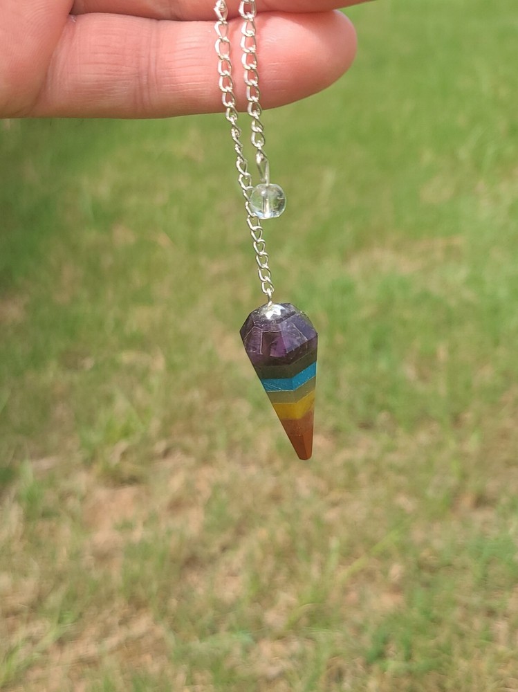 7 Chakra Faceted Cone Crystal Dowsing Pendulum Divination Tool