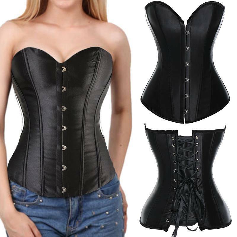 Women Classic Black Corset Bustier Gothic Burlesque Waist Trainer Overbust Tops
