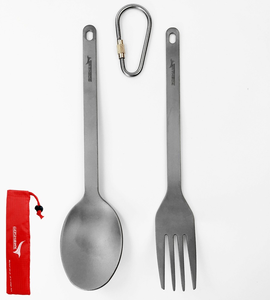Pure titanium Spoon Fork 2in1 Backpacking with 210T Bag