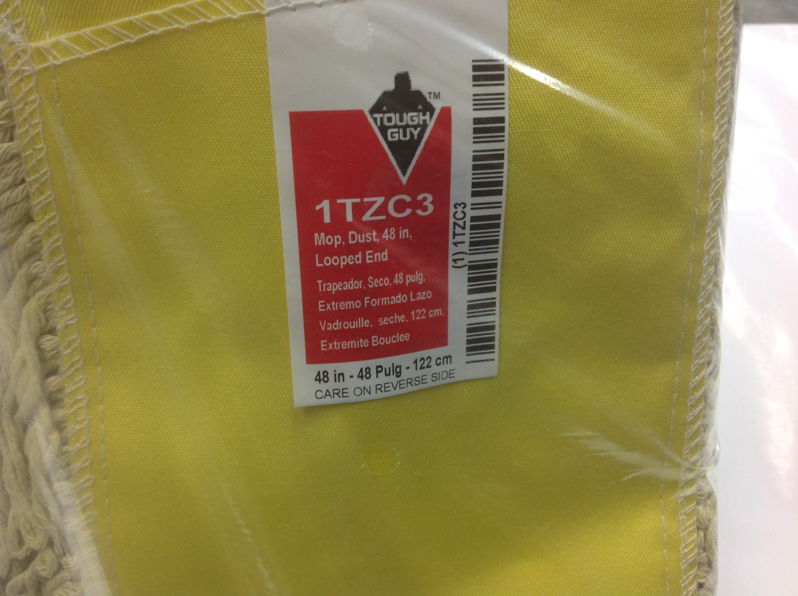 (2) Tough Guy Grainger 1TZC3, 48" x 5" Commercial Yellow Dust Mop Looped End NEW