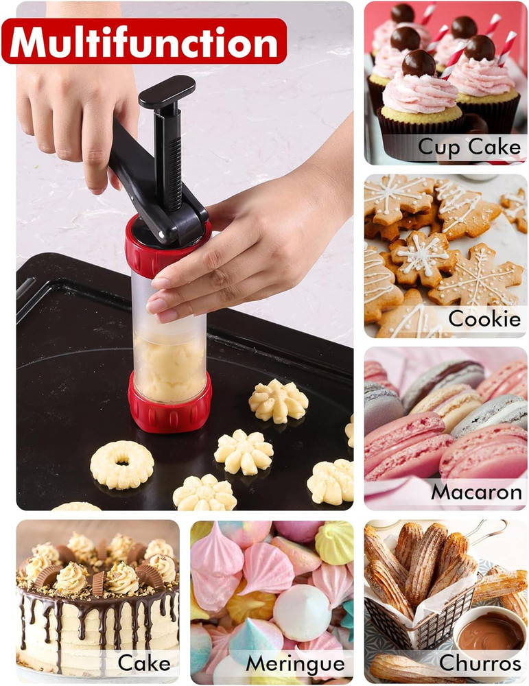 Cookie Press Set, Churro Maker with 12 Discs and 10 Cake Decorating Tips, Cookie