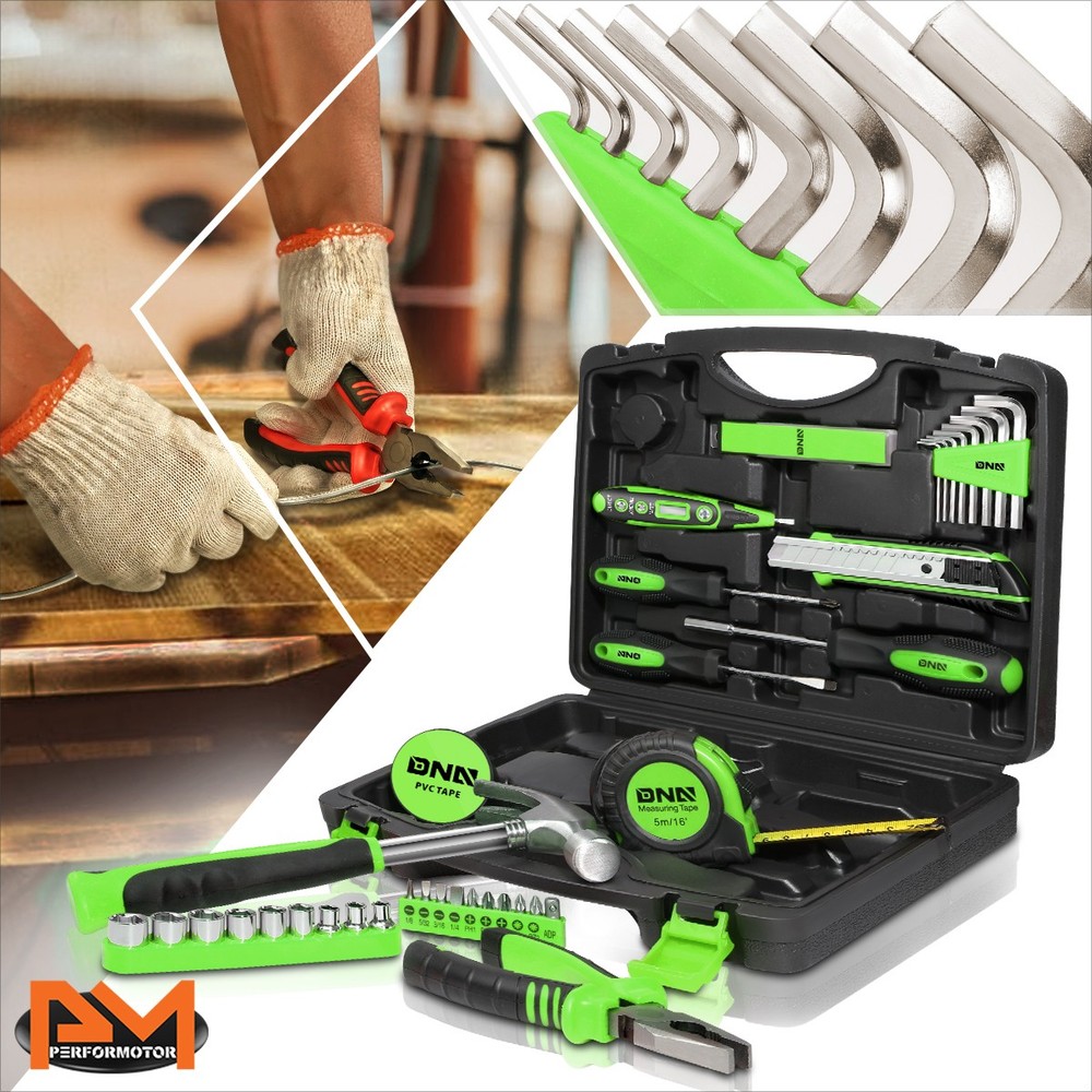 [ScrewdriverHammerPliersElectroprobeHEX Keys] 46Pcs Household Toolbox Green