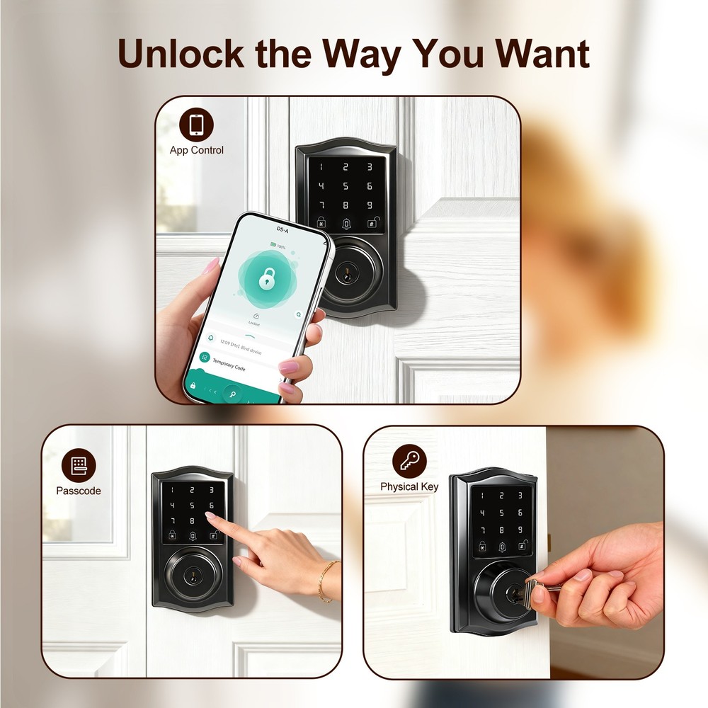 Smart Deadbolt Lock,Voice Prompt, Touchscreen Keyless Door Lock,App control