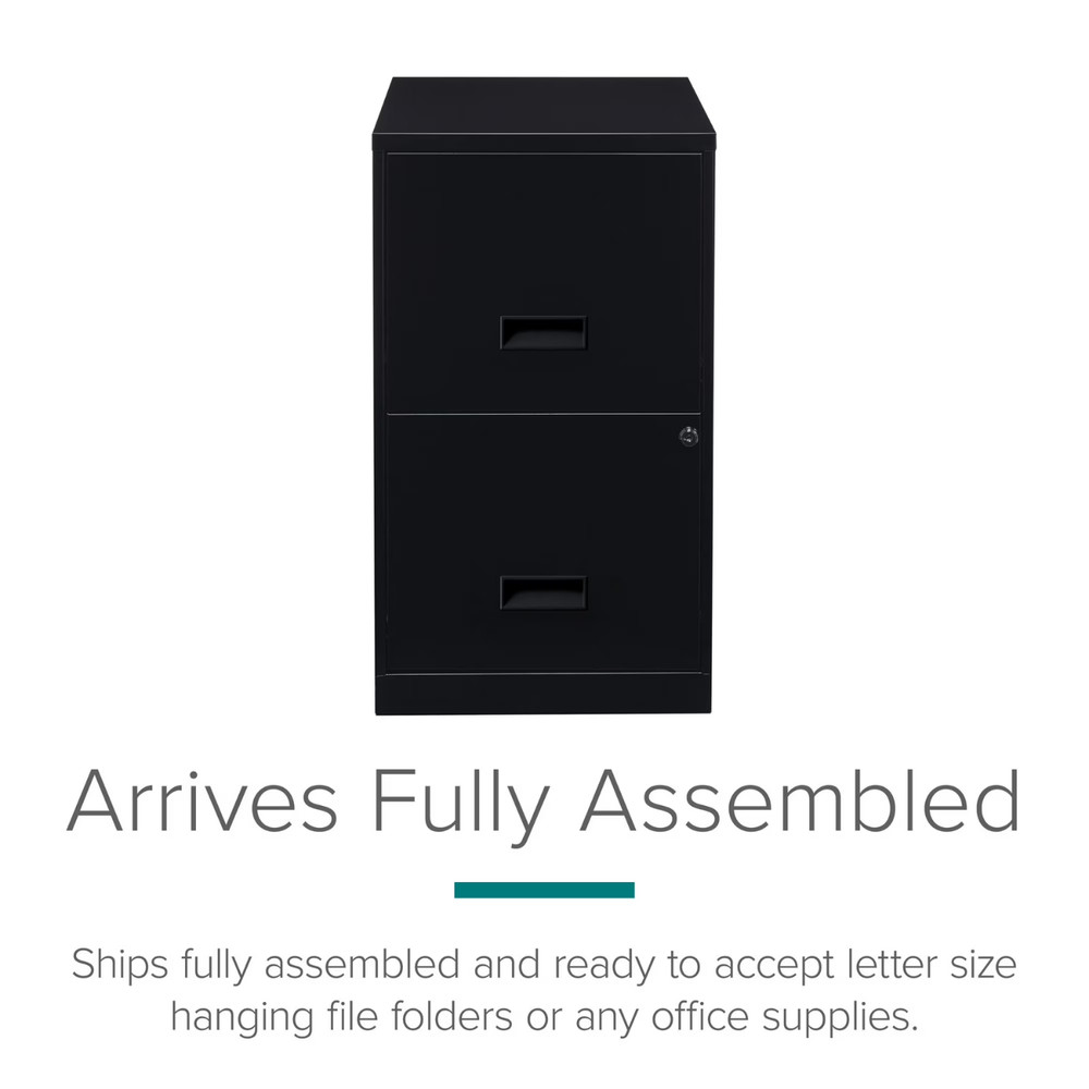 18" Deep 2 Drawer Letter Width Vertical File Cabinet, Secure Locking, Black