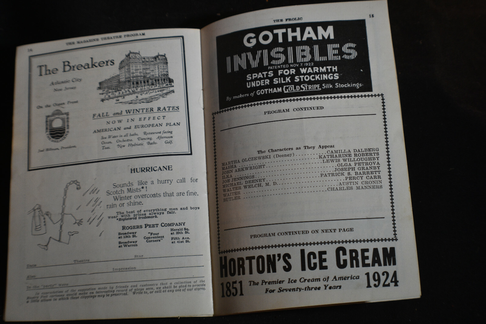 1924 The Frolic Theatre Program *Olga Petrova in HURRICANE*