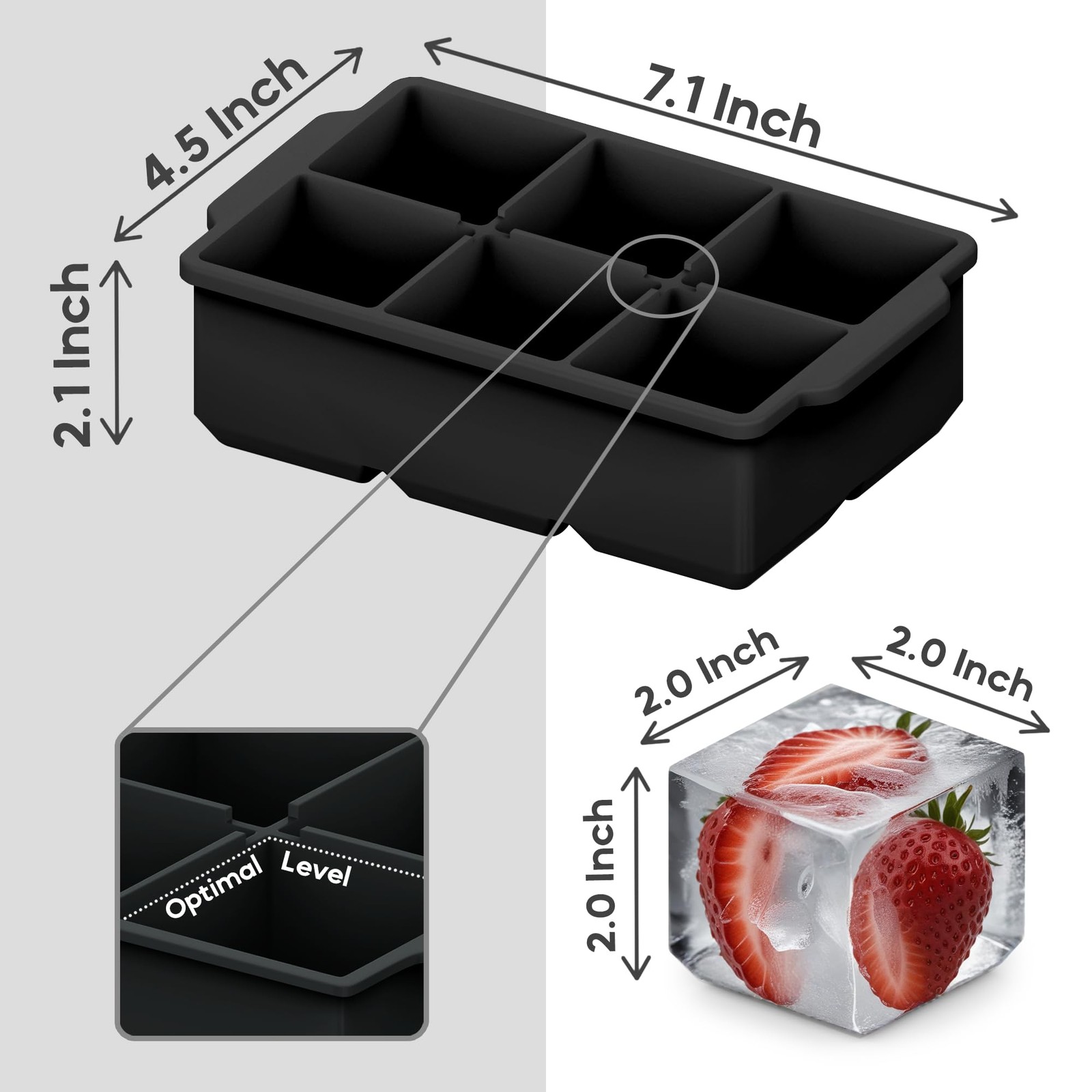 Large Silicone Ice Cube Tray (2-Pack), Easy Release 2" Big Ice Cubes - Cocktail,