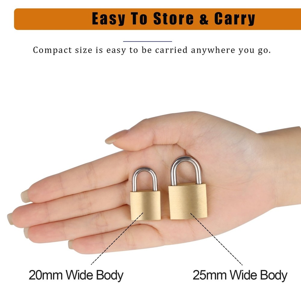 6Pack Small Locks with Same Keys, 0.98Inch (25mm) Wide Lock Body Solid Brass ...