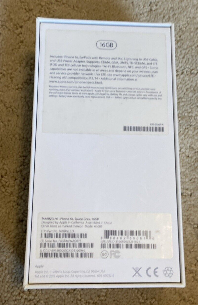 EMPTY BOX ONLY Apple iPhone 6s