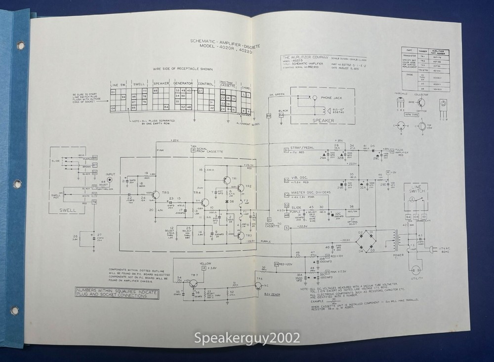 Original Wurlitzer Organ 4020R 4022D Schematic Manual