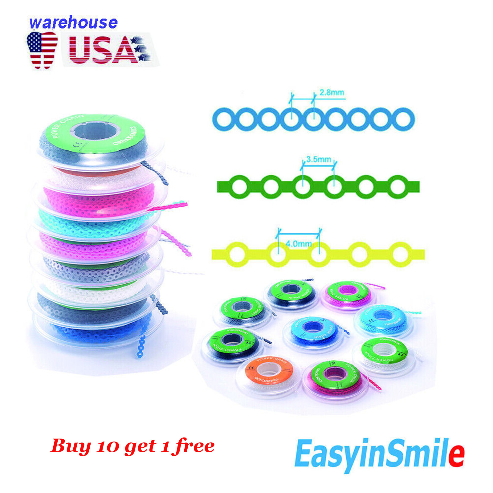 Dental Orthodontic Power Chains Braces Rubber Bands Elastic Short Long Closed