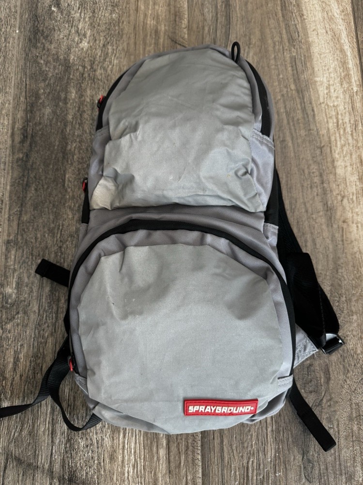 Sprayground Day Backpack Hydration Water Bladder Zipper Pockets Clean Gray