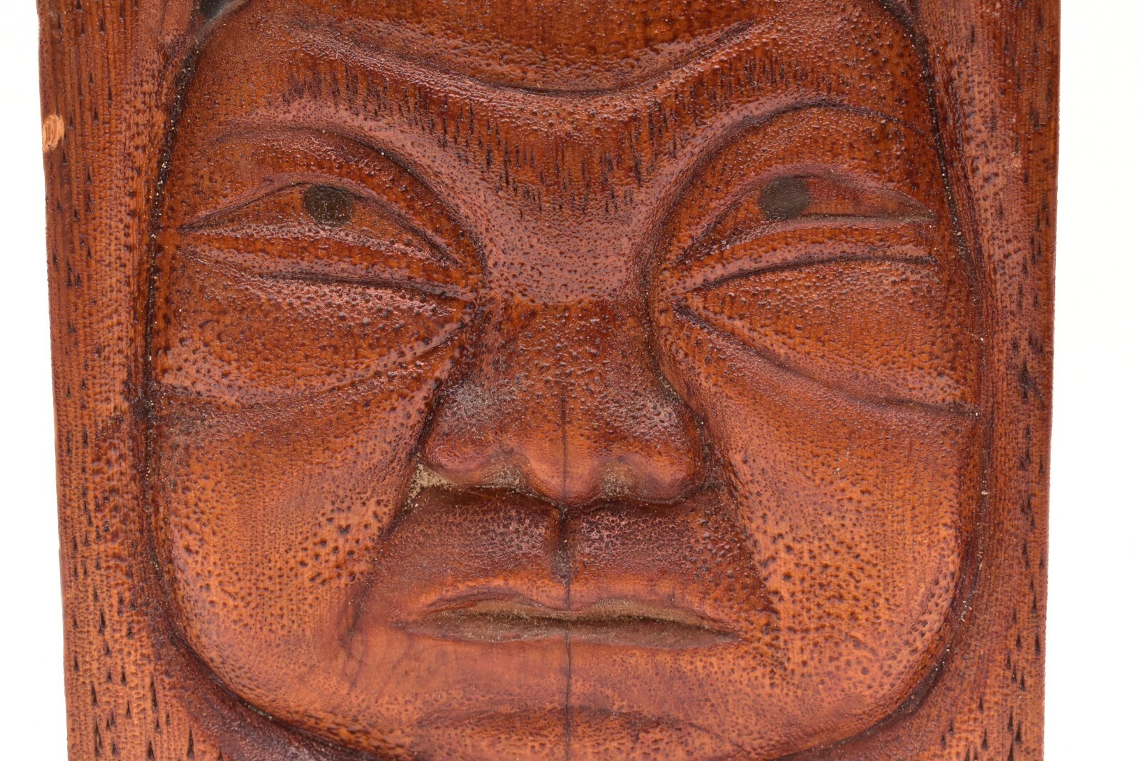 Vintage Inuit Alaskan Eskimo Carved Wood Face Plaque Portrait Mask 7" tall ATQ