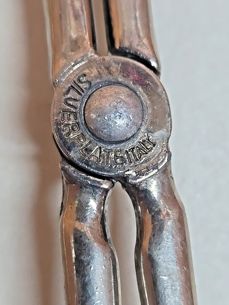 Vintage Embossed Silverplate Salad Tongs; Hinged Fork/Spoon; Italy