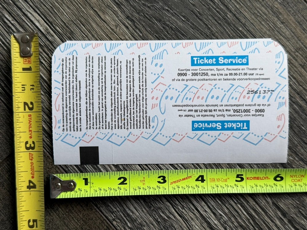 KISS Full Ticket Stub Psycho Circus Concert Tour Utrecht Holland Vintage Kiss