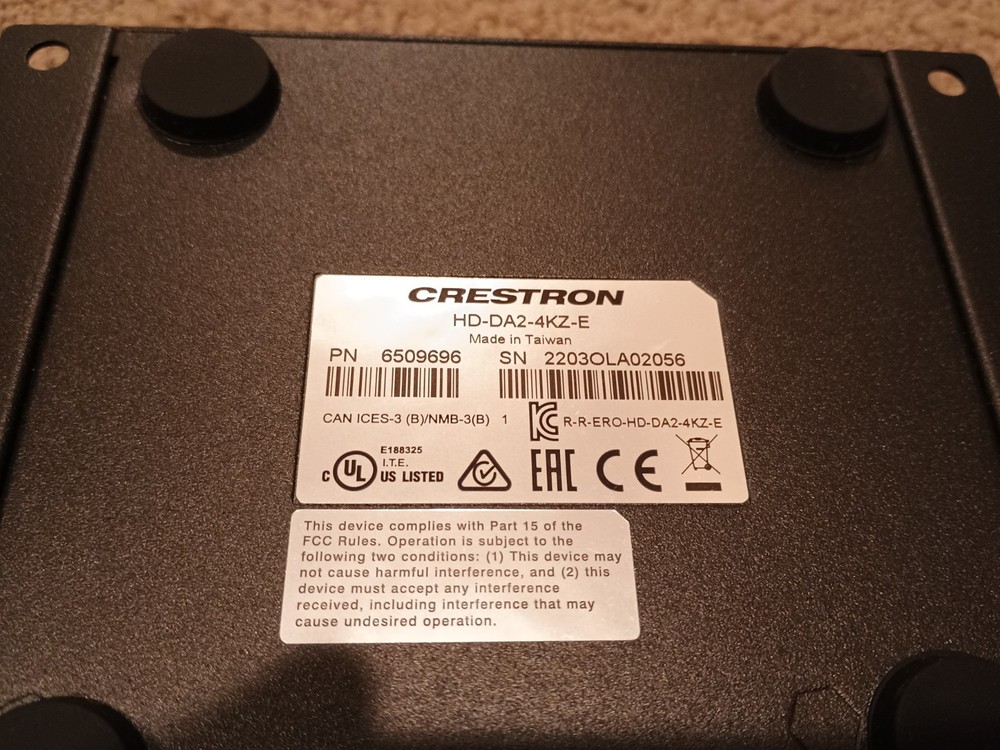 Crestron HD-DA2-4KZ-E HDMI Distribution Amplifier Splitter