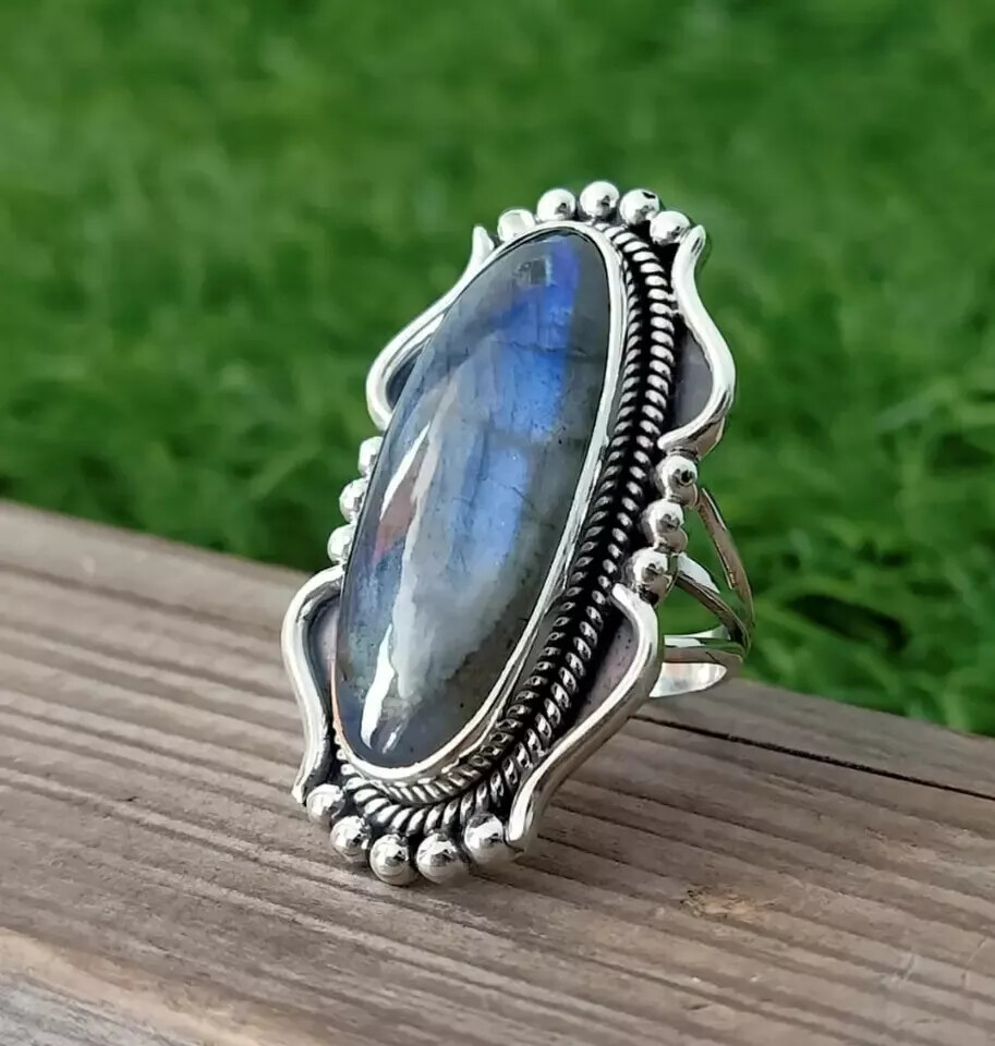 Labradorite Gemstone Ring Solid 925 Silver Handmade Promise Ring All Size R153