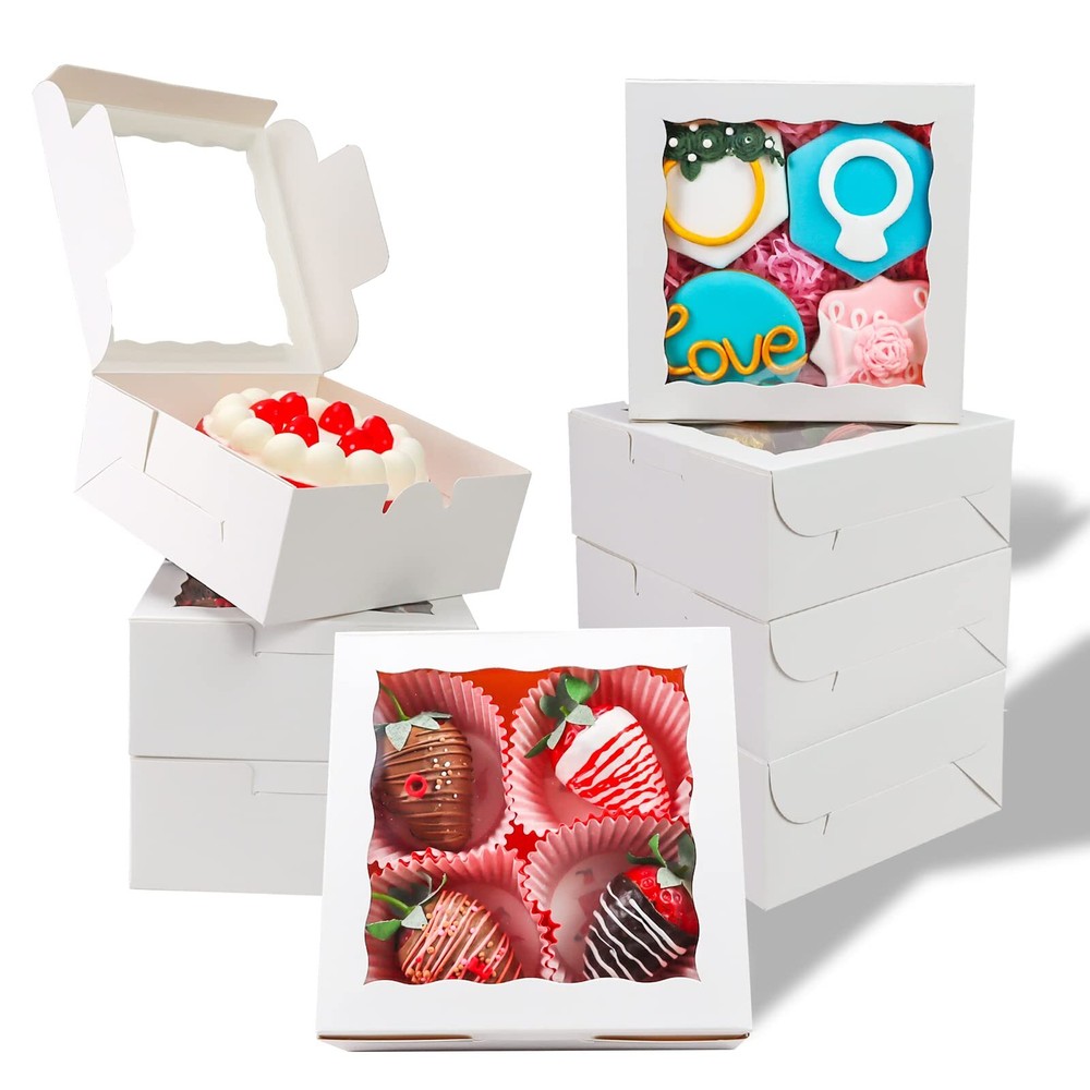 55pcs 6"x6"x2½" White Bakery Boxes with Window Cookie Boxes Small Cake Boxes ...
