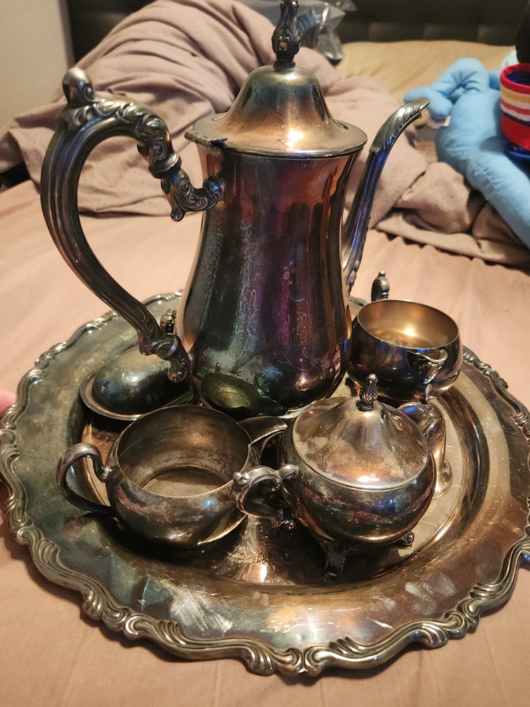 Vintage Set of Eight Georgian Style Oneida Tea Set Silver Plate With Timer