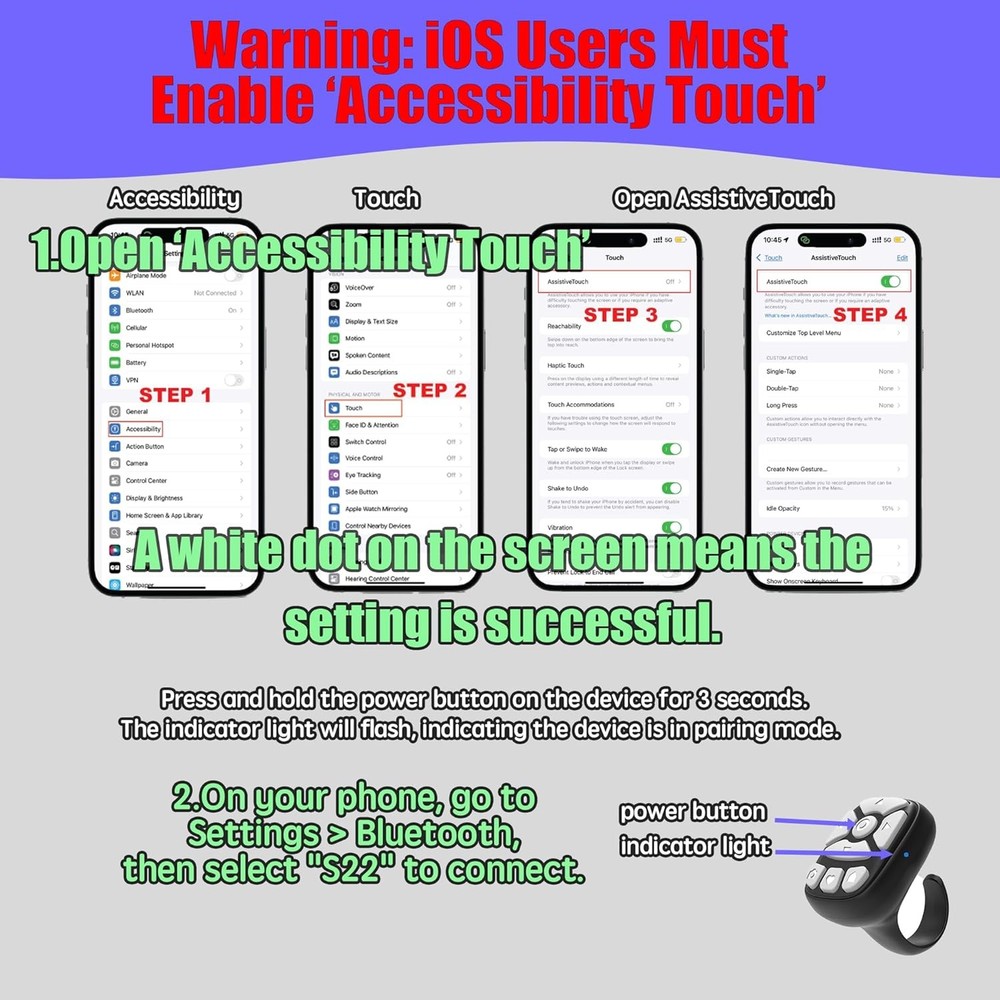 Scrolling Ring – 8-Button Finger Tip Wireless Remote, with Camera Remote Shutter