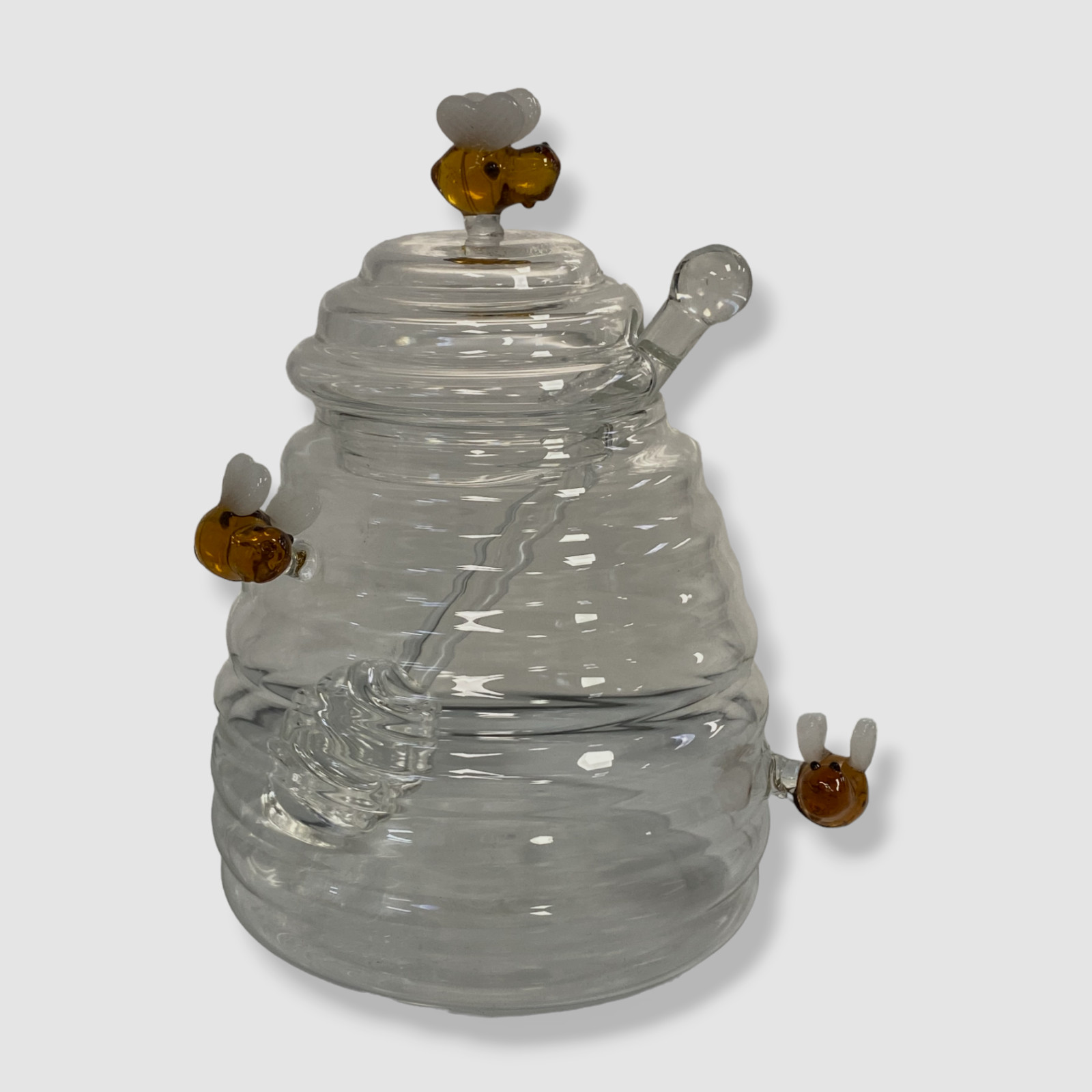 $42 Neiman Marcus Botanical Clear Glass Lid Bee Kitchen Handcrafted Honey Jar
