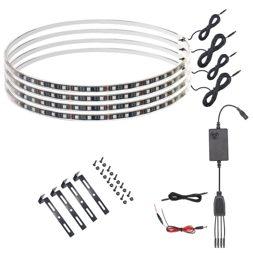 4pcs 15.5'' RGB Wheel Ring Light LED Kit For Truck Car Rim Light Bluetooth APP