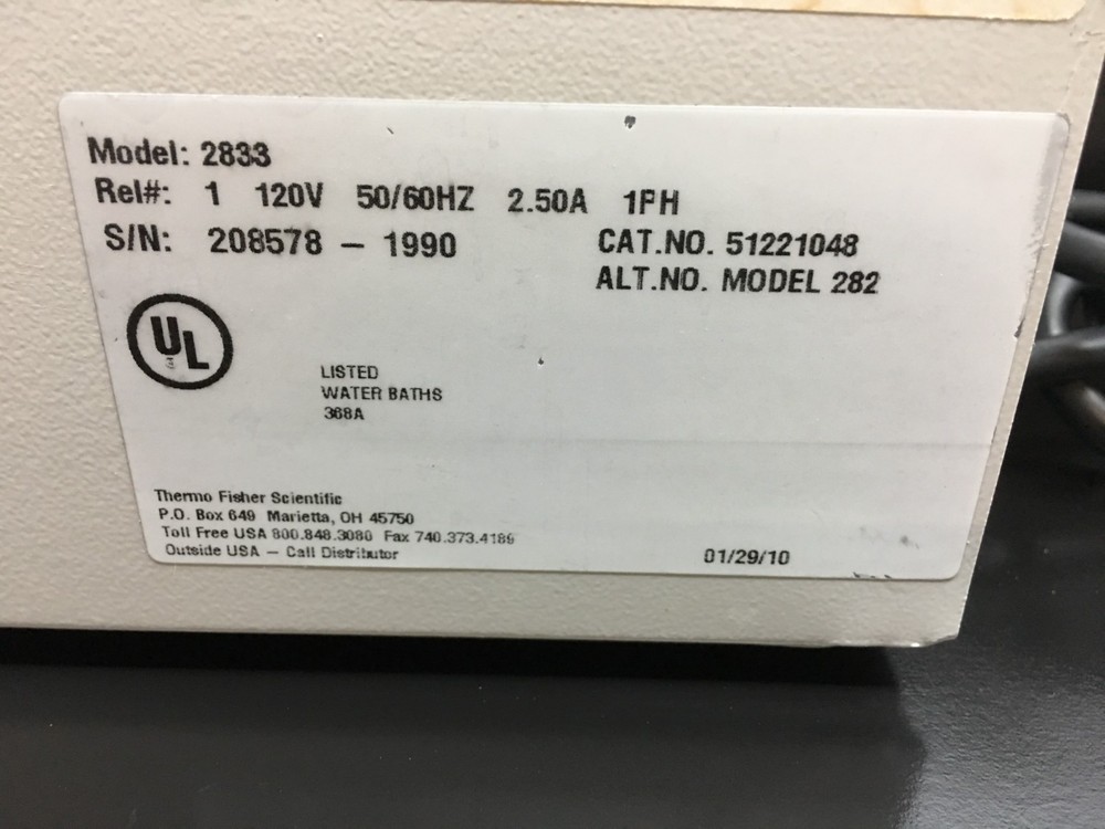 Thermo Scientific Model 2833 Microprocessor Controlled 280 Series Water Bath
