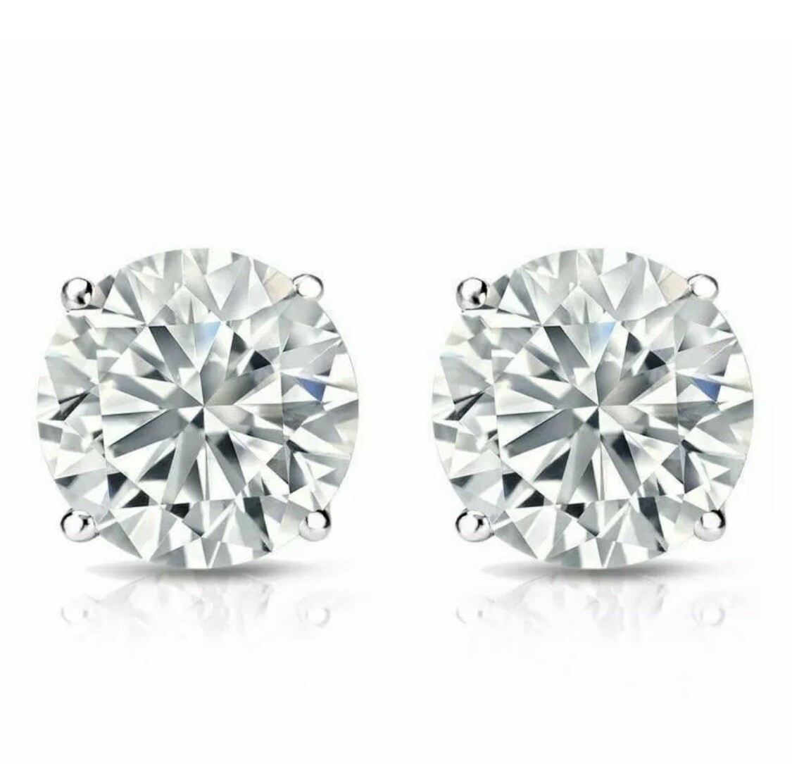 1 Ct Round Cut VVS1/ D Lab Created Stud Earrings 14K White Gold 6mm Screw Back