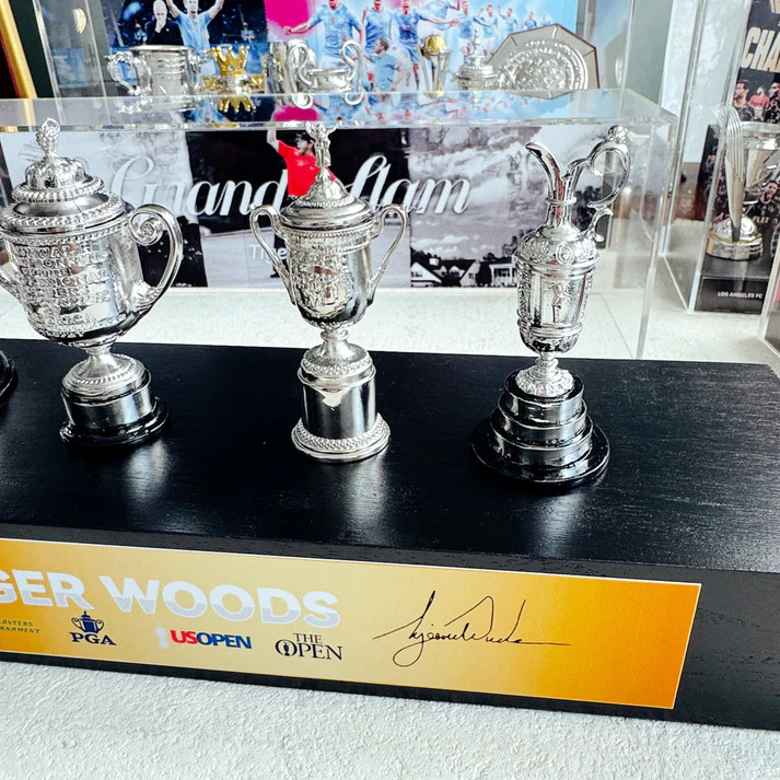 Tiger Woods Golf Grand Slam Trophy Display Case [Trophies Included]