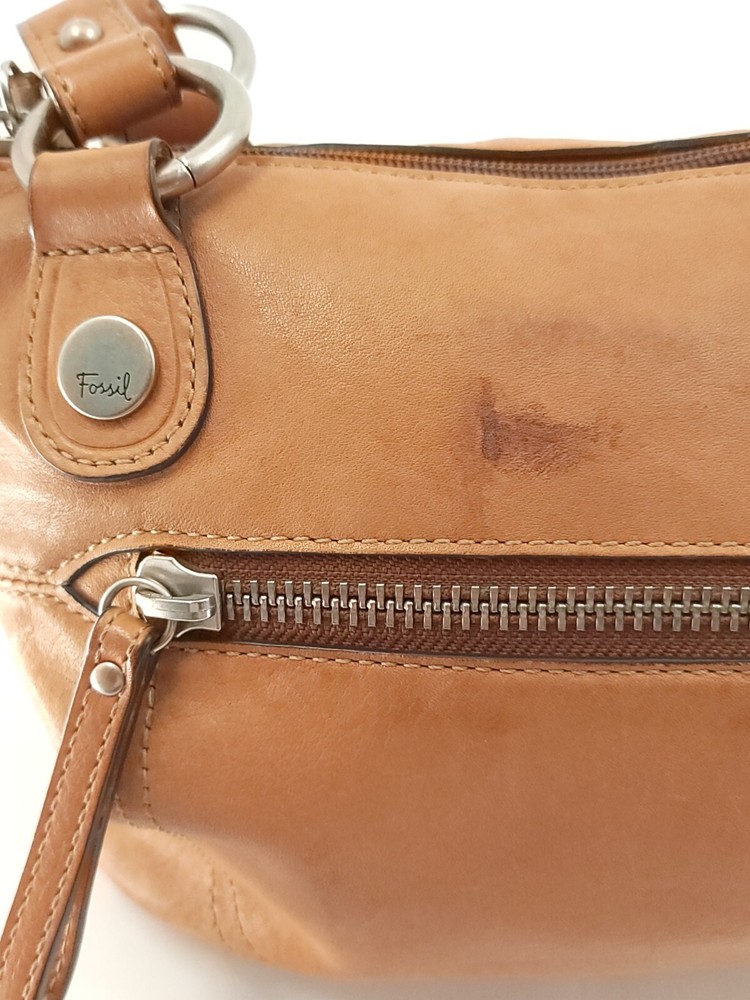Fossil Shoulder Handbag Tan Leather Distressed Floppy