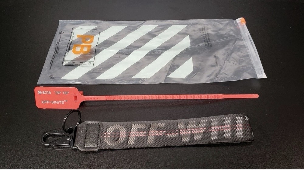 Off-White Black Key Chain with Orange Zip Tie and Logo Strap